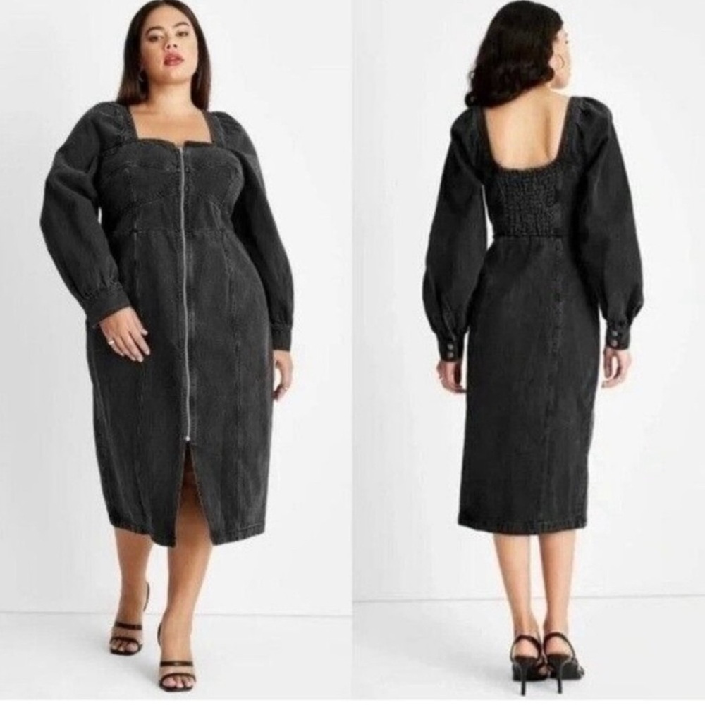Chic Black Long Sleeve Denim Dress